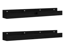 Estantes de pared 2 uds Negro 80x12x9 cm Madera maciza de pino