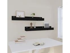 Estantes de pared 2 uds Negro 80x12x9 cm Madera maciza de pino