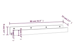 Estantes de pared 2 uds Negro 80x12x9 cm Madera maciza de pino