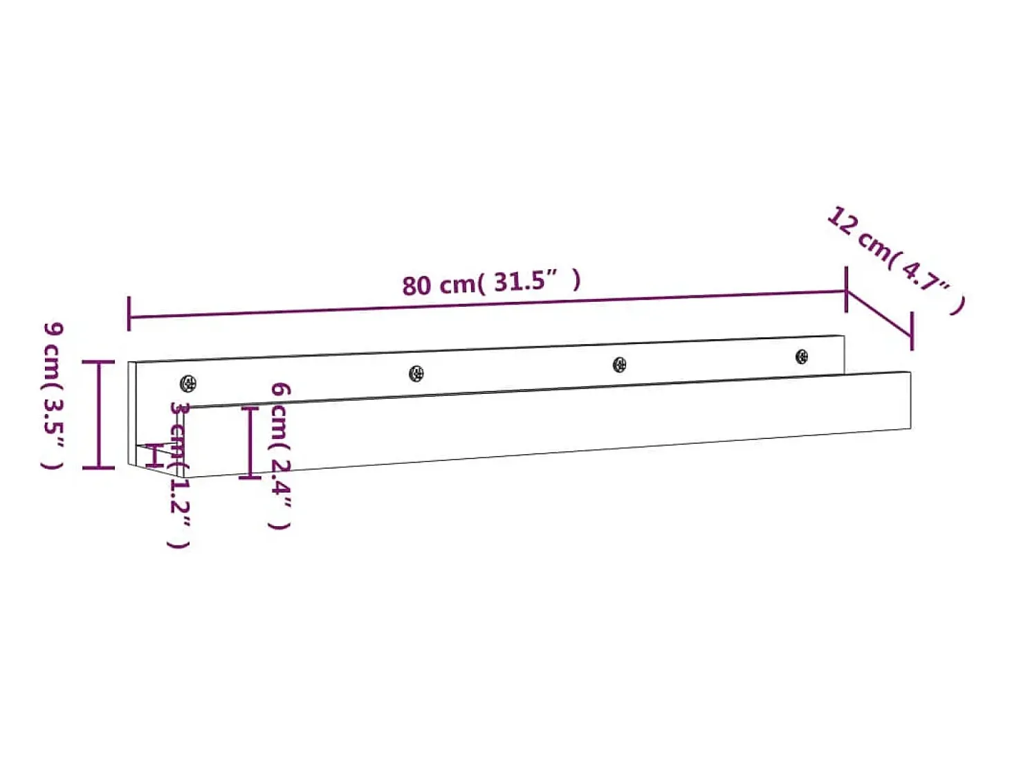 Estantes de pared 2 uds 80x12x9 cm Madera maciza de pino