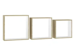 Estantes de pared cúbicos de 3 piezas, blanco y roble sonoma