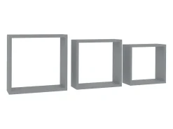Estantes de pared cúbicos 3 piezas MDF gris