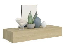 Estantes de pared con cajón 2 uds MDF roble 60x23,5x10 cm ES96127
