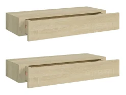 Estantes de pared con cajón 2 uds MDF roble 60x23,5x10 cm ES96127