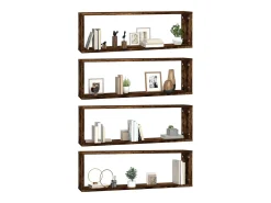 Estantes de pared cubo 4 piezas Roble ahumado 80x15x26,5 cm