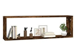 Estantes de pared cubo 4 piezas Roble ahumado 80x15x26,5 cm