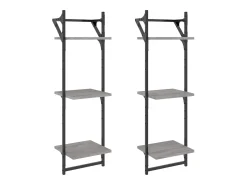 Estantes de pared de 3 niveles con barras, 2 unidades, color gris Sonoma