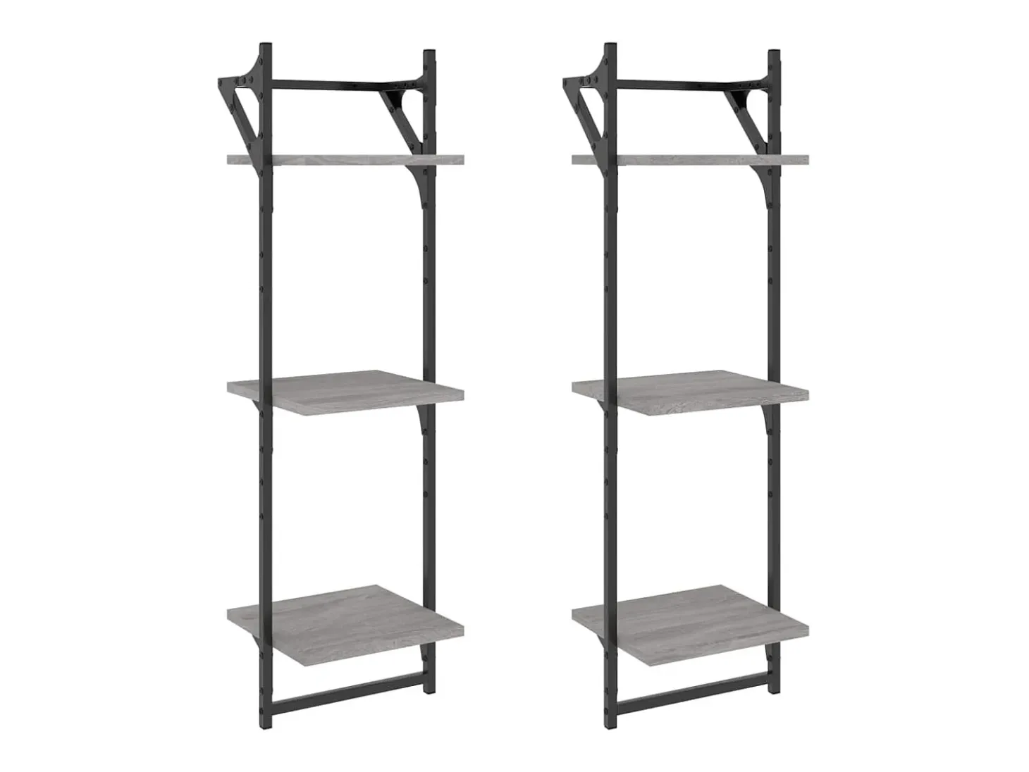 Estantes de pared de 3 niveles con barras, 2 unidades, color gris Sonoma