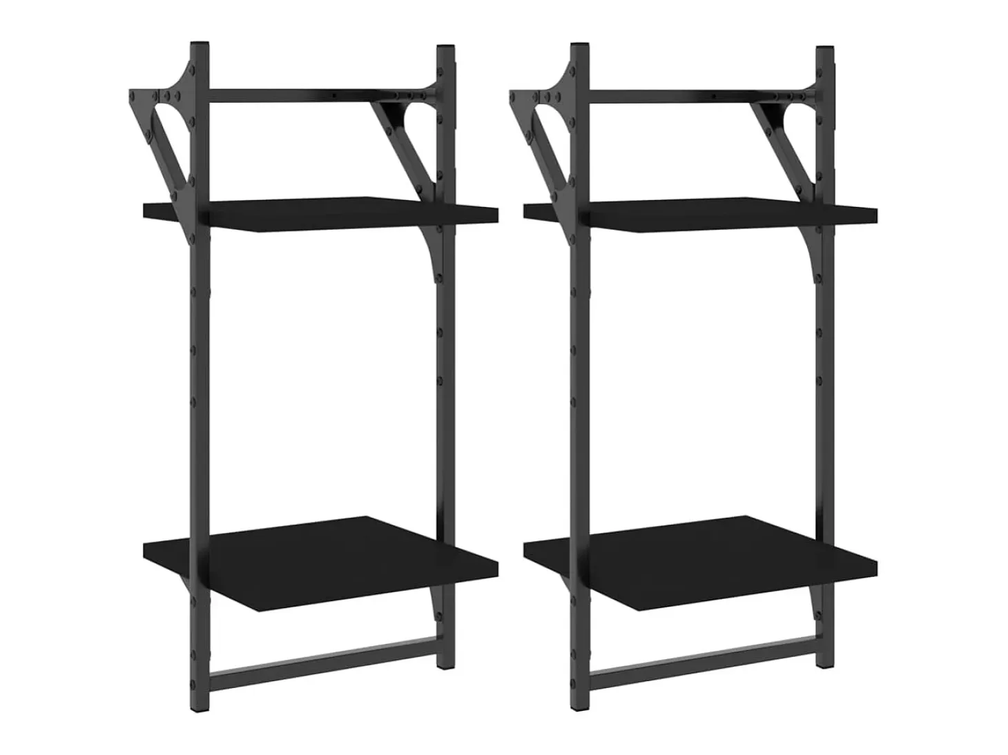 Estantes de pared de 2 niveles con barras 2 uds negro 30x25x65 cm