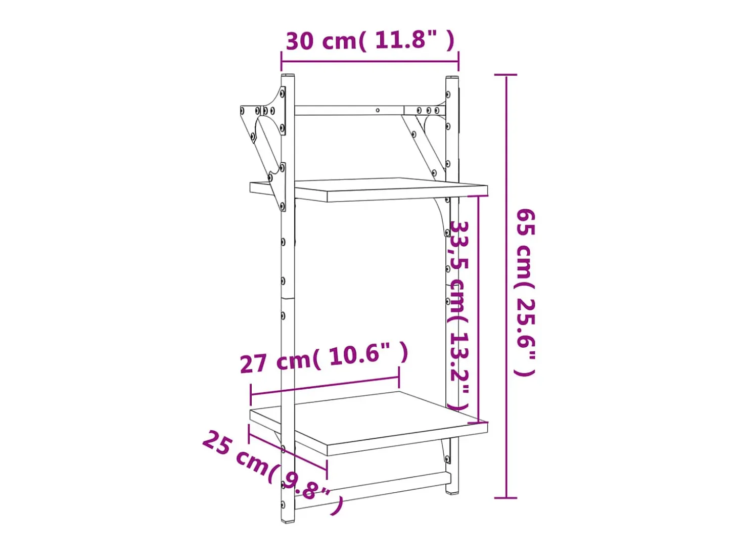 Estantes de pared de 2 niveles con barras 2 uds negro 30x25x65 cm
