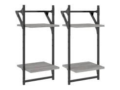 Estantes de pared de 2 niveles con barras, 2 piezas, gris Sonoma
