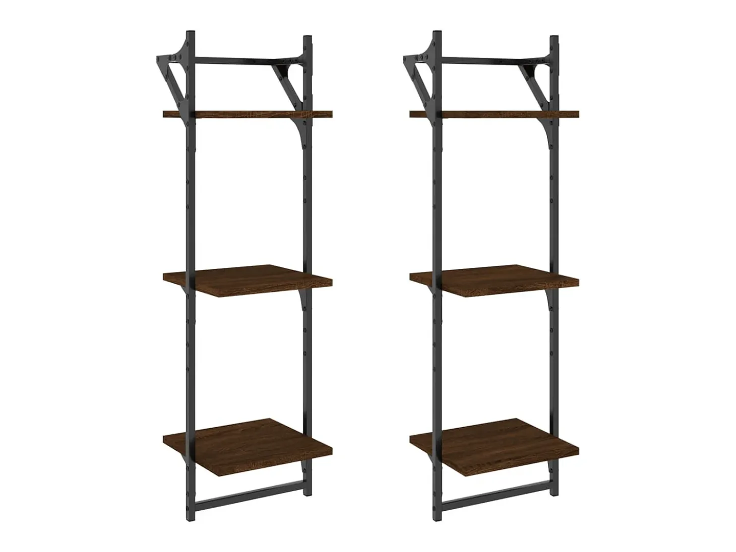 Estantes de pared de 3 niveles con barras, 2 piezas, roble marrón