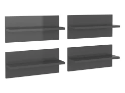 Estantes de pared de 4 piezas, gris brillante, madera de ingeniería