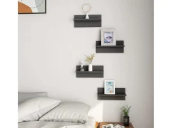 Estantes de pared de 4 piezas, gris brillante, madera de ingeniería