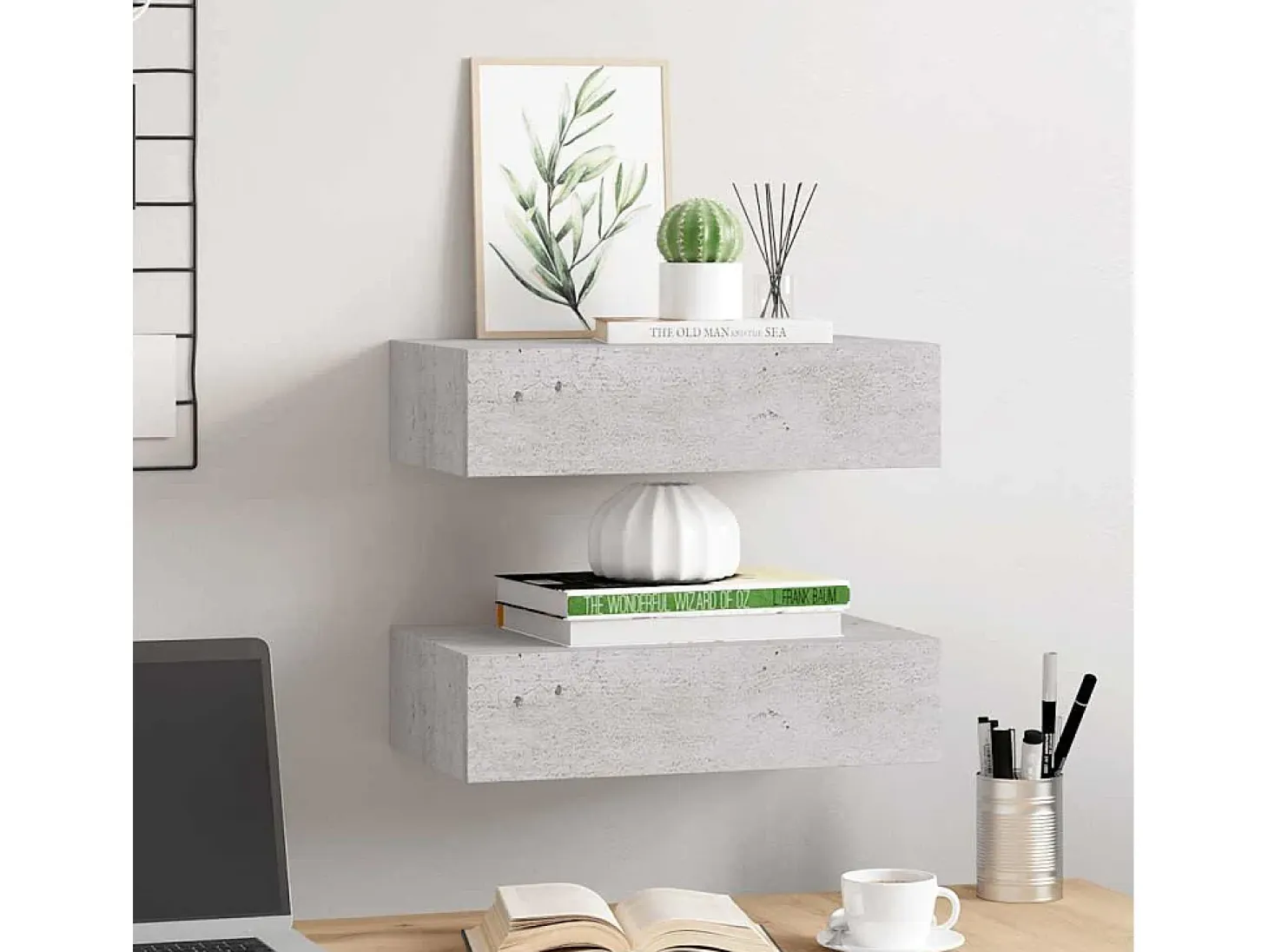 Estantes de pared para cajones 2 uds Gris hormigón 40x23,5x10 cm MDF