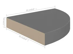estantes esquineros flotantes de MDF gris brillante de 25 x 25 x 3,8 cm