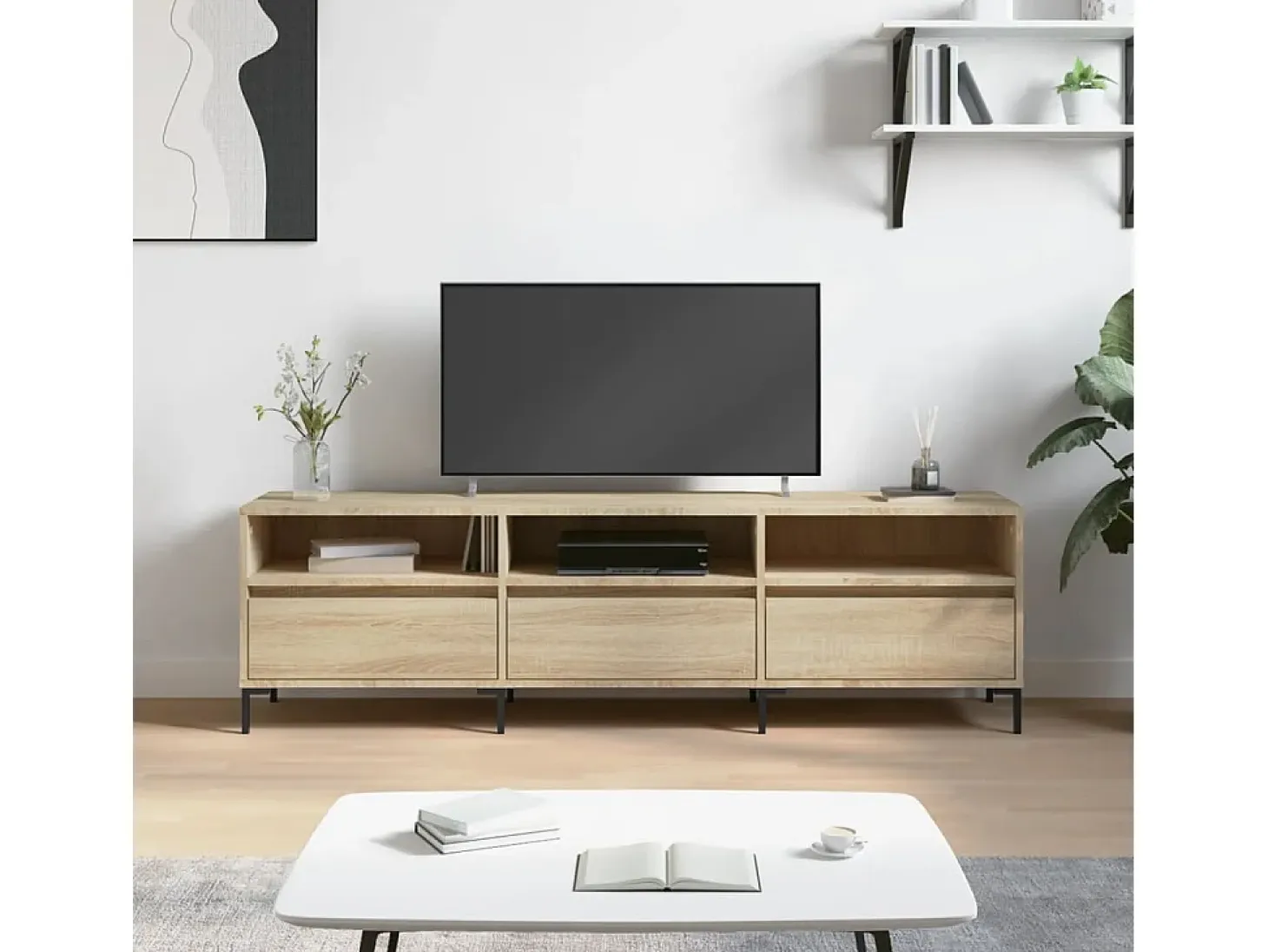 Fem Mueble de TV madera contrachapada roble Sonoma 150x30x44,5 cm