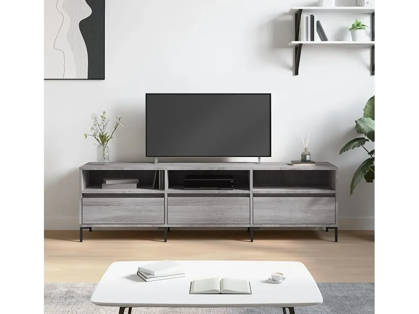 Fem Mueble para TV madera contrachapada gris Sonoma 150x30x44,5 cm