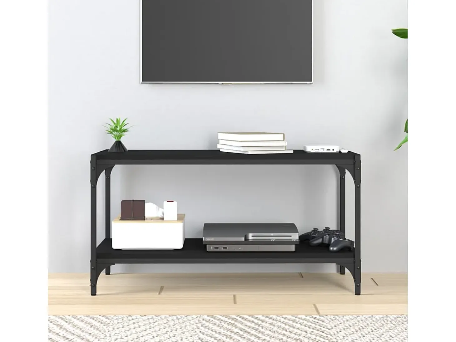 Foster City Mueble para TV madera contrachapada y acero negro 80x33x41 cm