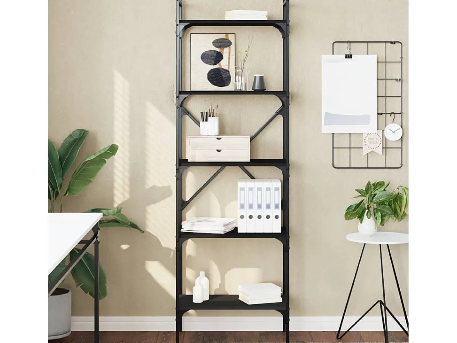 Fredrikstad Librería de 5 estantes madera de ingeniería negro 56x31,5x174cm