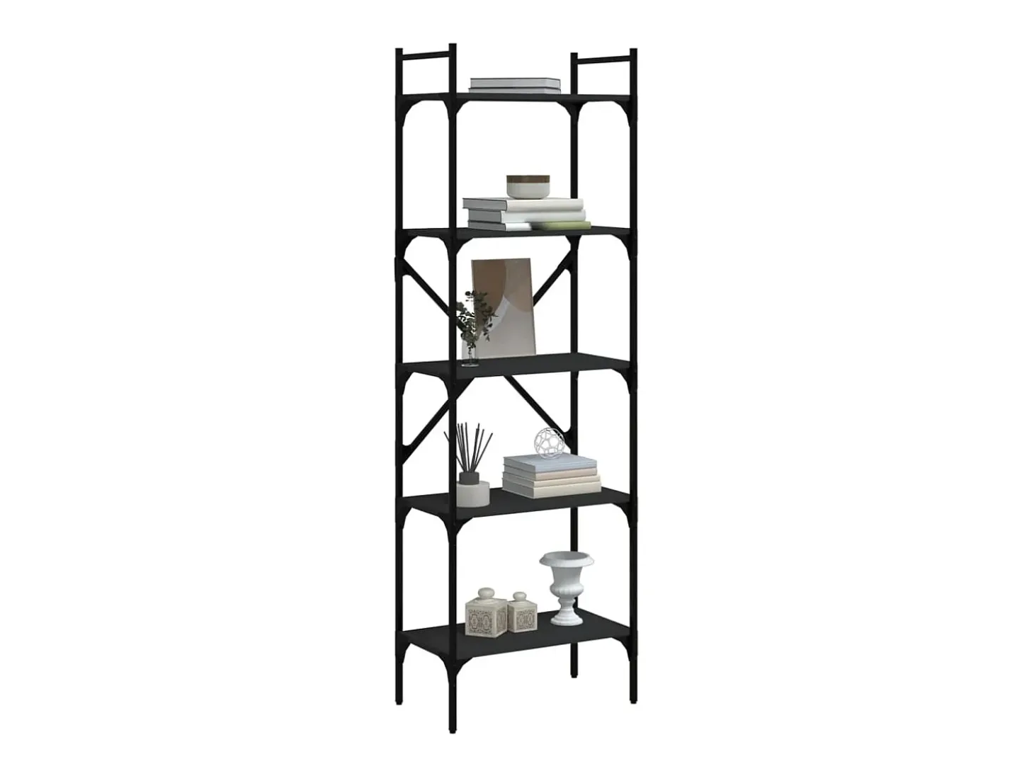 Fredrikstad Librería de 5 estantes madera de ingeniería negro 56x31,5x174cm
