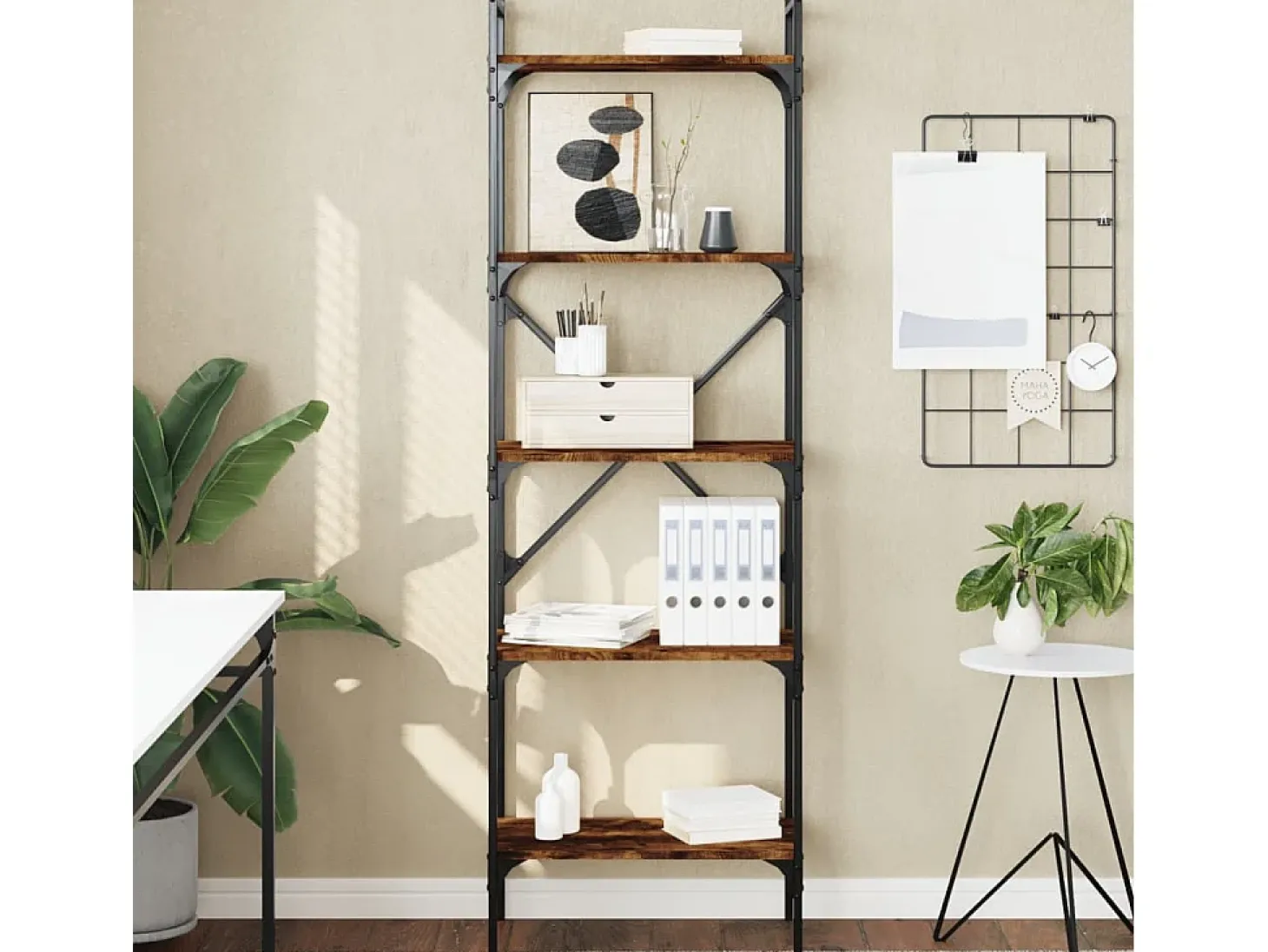 Fredrikstad Librería de 5 estantes madera roble ahumado 56x31,5x174 cm