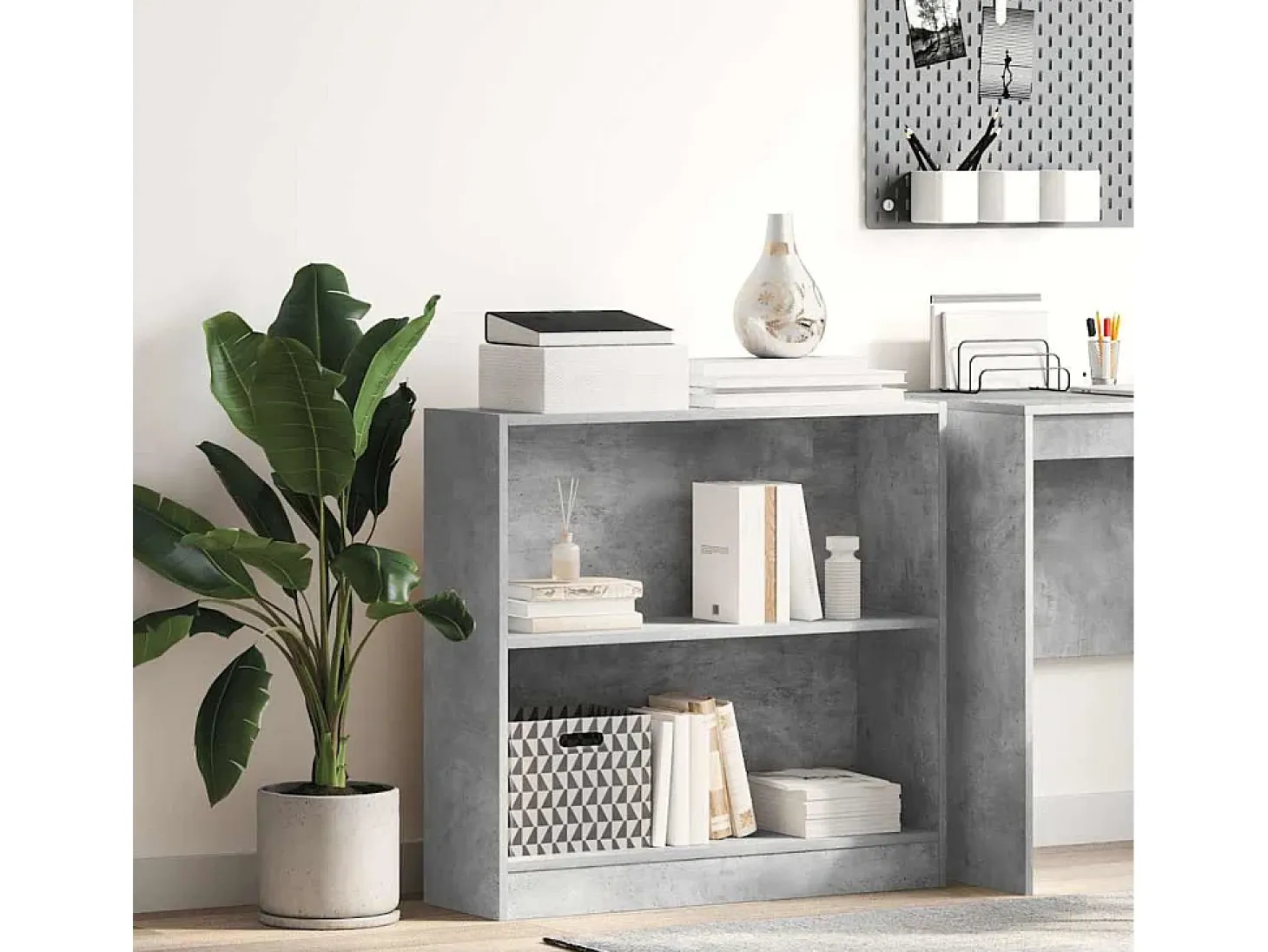 Freekje Estantería de madera contrachapada gris hormigón 80x24x75 cm
