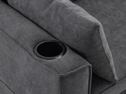 Fusio Primavera-Verano - Sofá Cama Angular 3 Plazas, Modular, Tela de Lino con Reposabrazos Portavasos - Ideal para Salón y Estancia