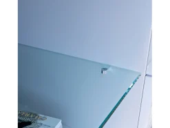Gabinete de televisión blanco brillante con LED brillante, banco de televisión moderno, estante de vidrio, 2 cajones, muebles de sala de estar, 130x35x50cm