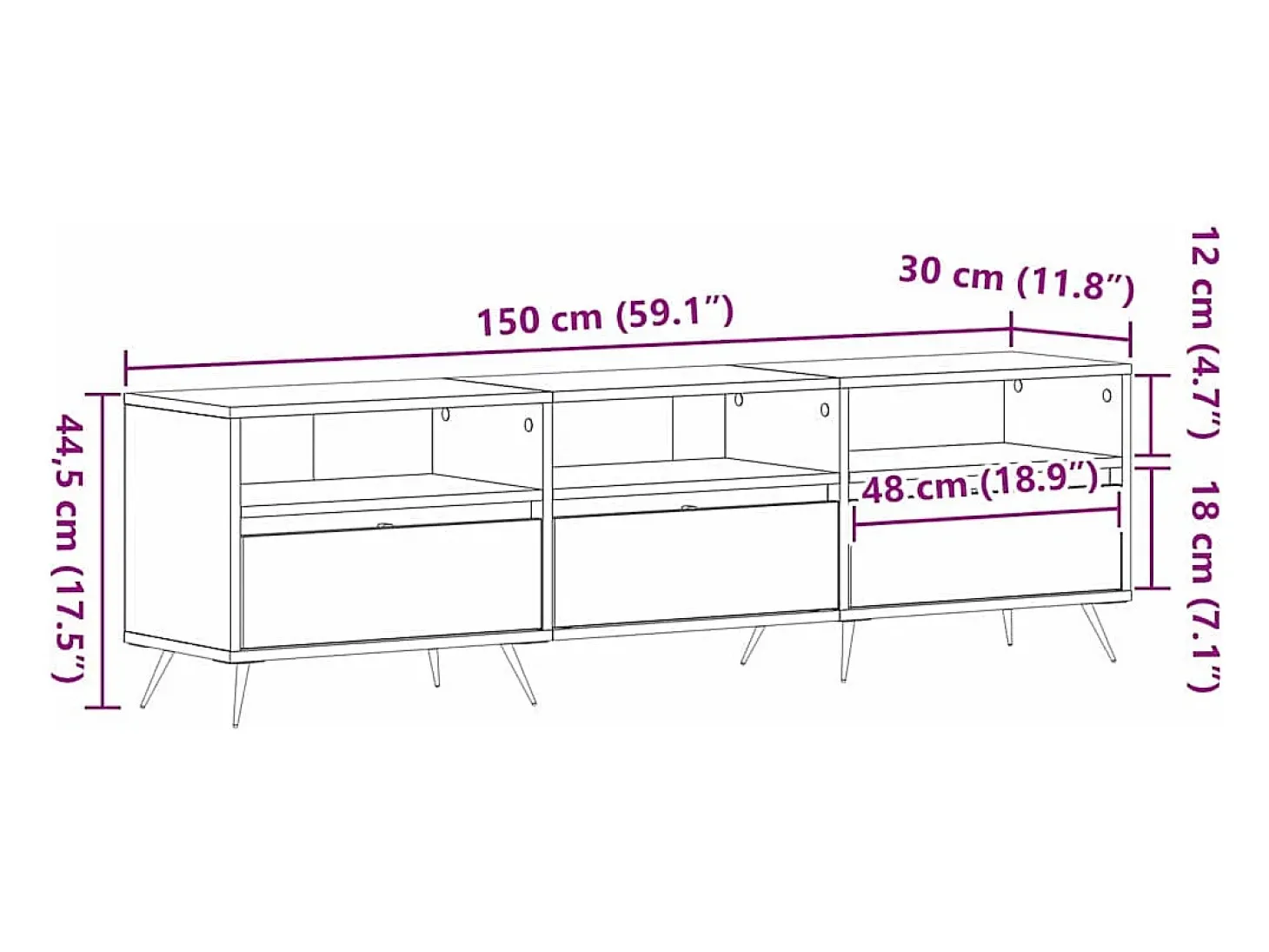Gabinete de TV Roble artisan 150 x 30 x 44.5 cm