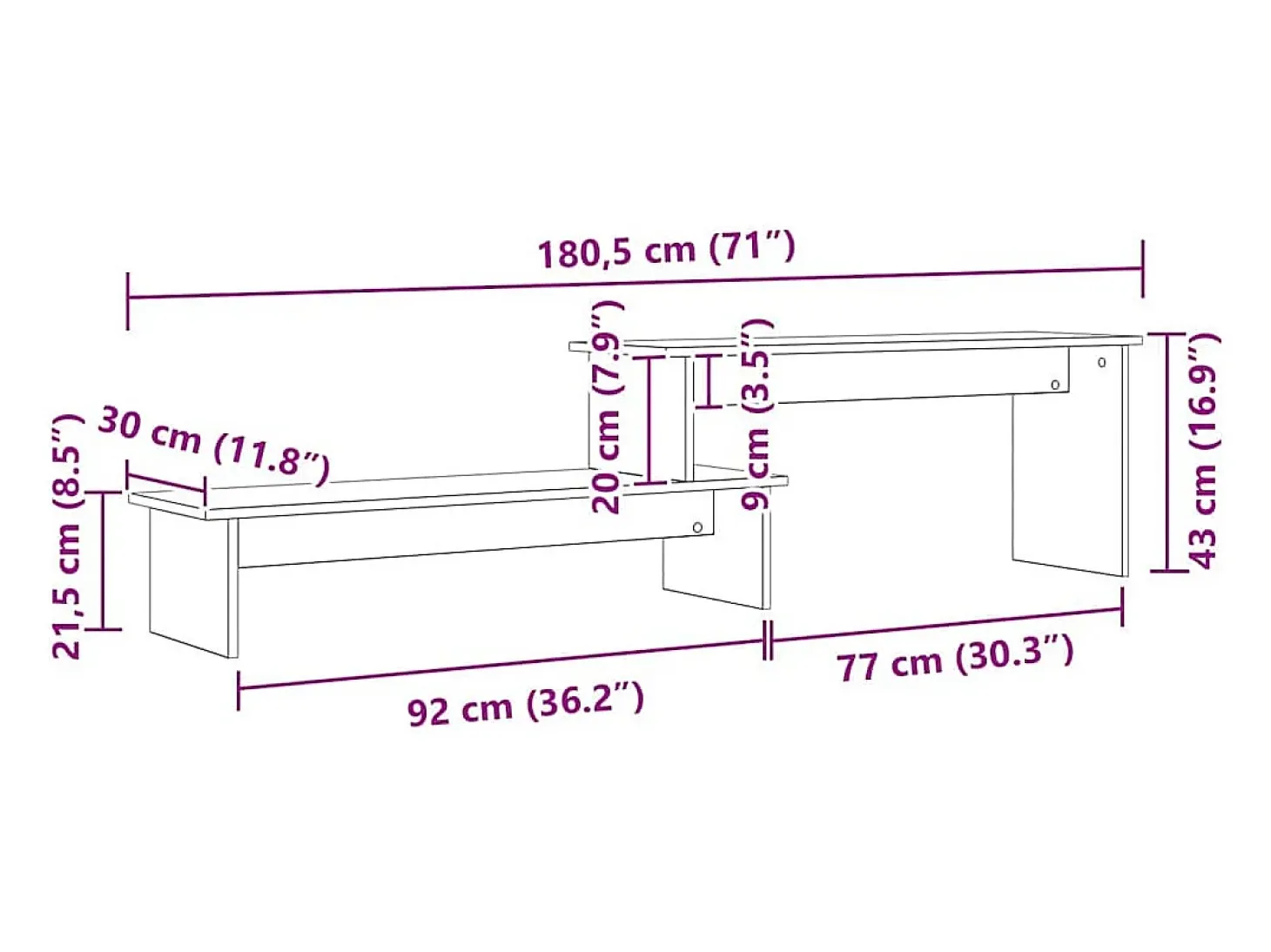 Gabinete de TV Roble negro 180 x 30 x 43 cm