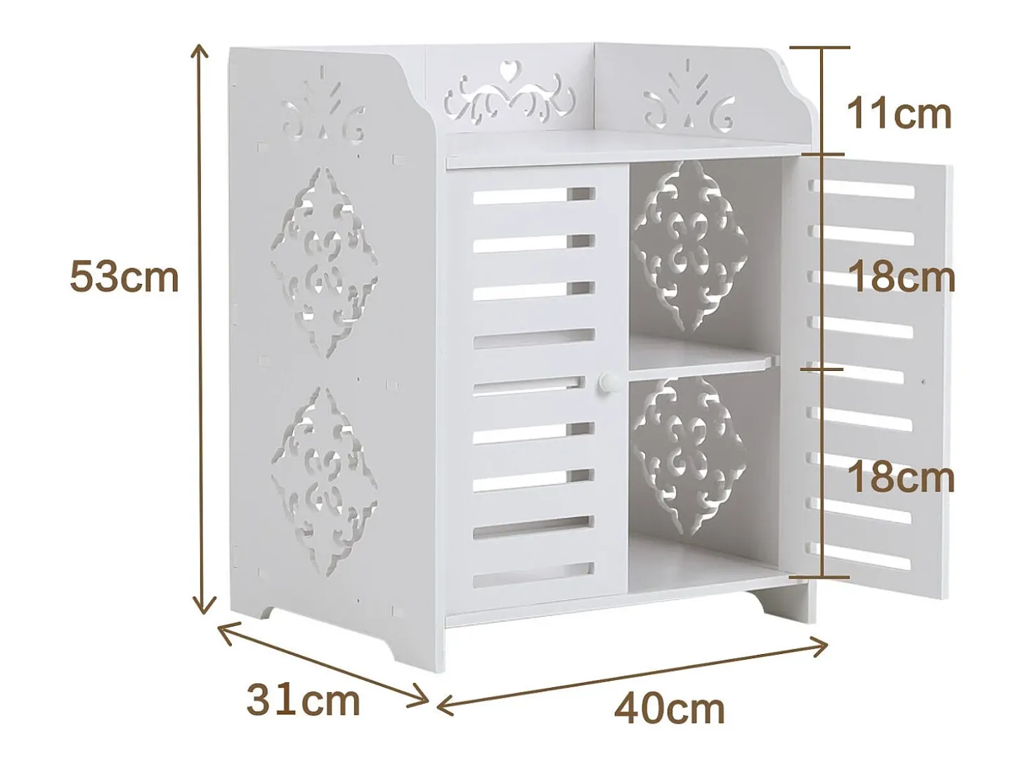 Gabinete de zapato 3 estantes, gabinete de zapato de entrada de 2 puertas, diseño de patrones de corte, 40x31x53cm, blanco