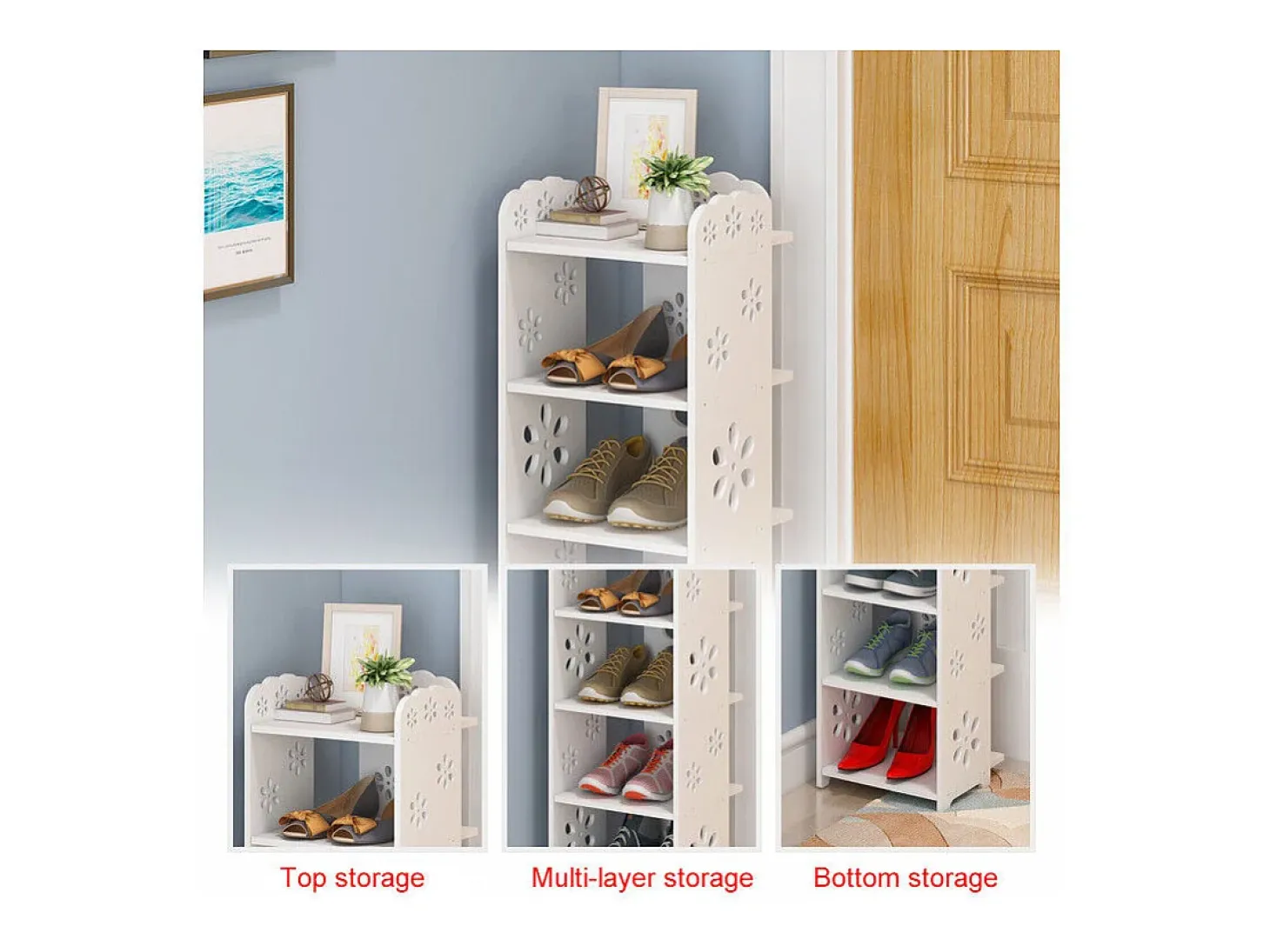 Gabinete de zapato 7 niveles en madera de plástico, estante de almacenamiento de zapatos, 26x25x96cm, blanco