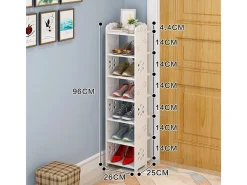Gabinete de zapato 7 niveles en madera de plástico, estante de almacenamiento de zapatos, 26x25x96cm, blanco