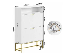 Gabinete de zapatos, con 2 puertas de subcontratación y 1 estante abierto, anti-plina, blanco, 80x24x117cm de diseño