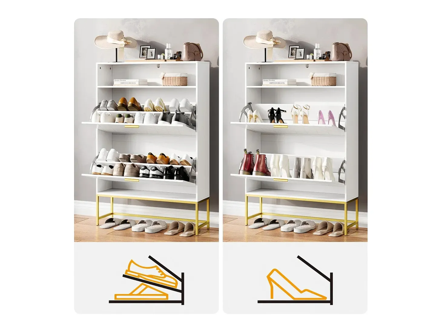 Gabinete de zapatos, con 2 puertas de subcontratación y 1 estante abierto, anti-plina, blanco, 80x24x117cm de diseño
