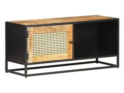 Garden Furniture - Mueble para TV madera mango rugosa y caña natural 90x30x40 cm
