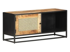 Garden Furniture - Mueble para TV madera mango rugosa y caña natural 90x30x40 cm