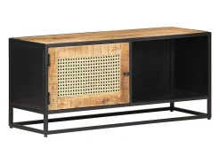 Garden Furniture - Mueble para TV madera mango rugosa y caña natural 90x30x40 cm