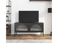 Garden Furniture - Mueble de TV vidrio y acero negro 105x35x50 cm