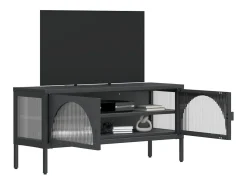 Garden Furniture - Mueble de TV vidrio y acero negro 105x35x50 cm