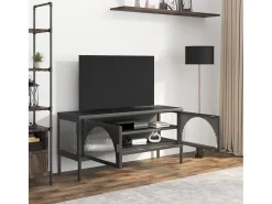 Garden Furniture - Mueble de TV vidrio y acero negro 105x35x50 cm