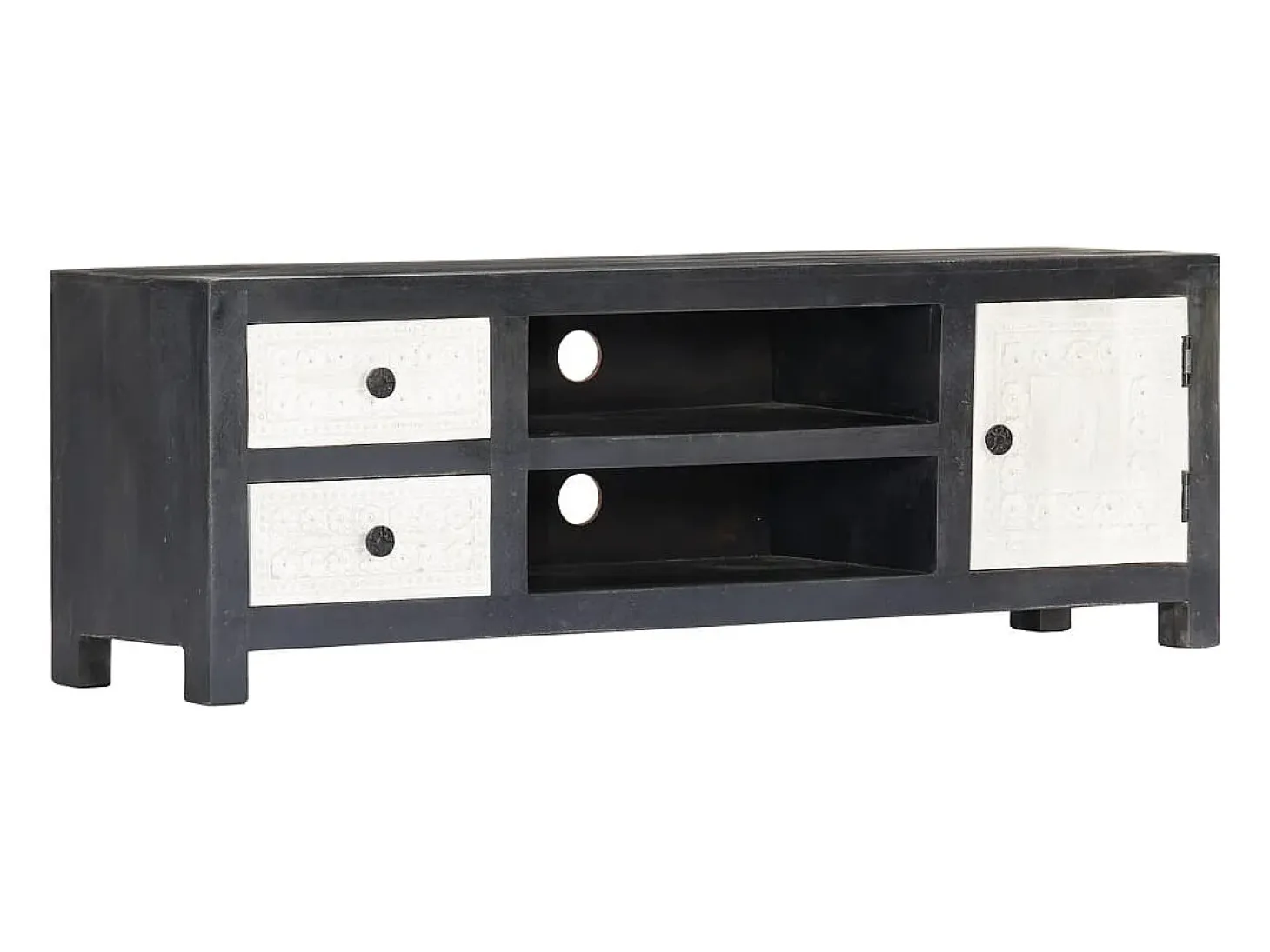 Garden Furniture - Mueble para TV tallado a mano mango gris blanco 120x30x40 cm