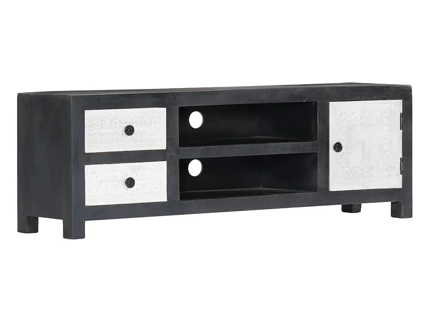 Garden Furniture - Mueble para TV tallado a mano mango gris blanco 120x30x40 cm