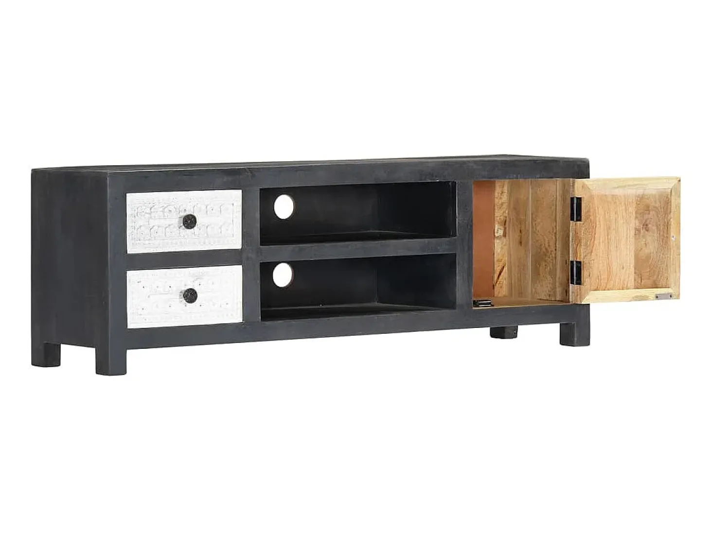 Garden Furniture - Mueble para TV tallado a mano mango gris blanco 120x30x40 cm