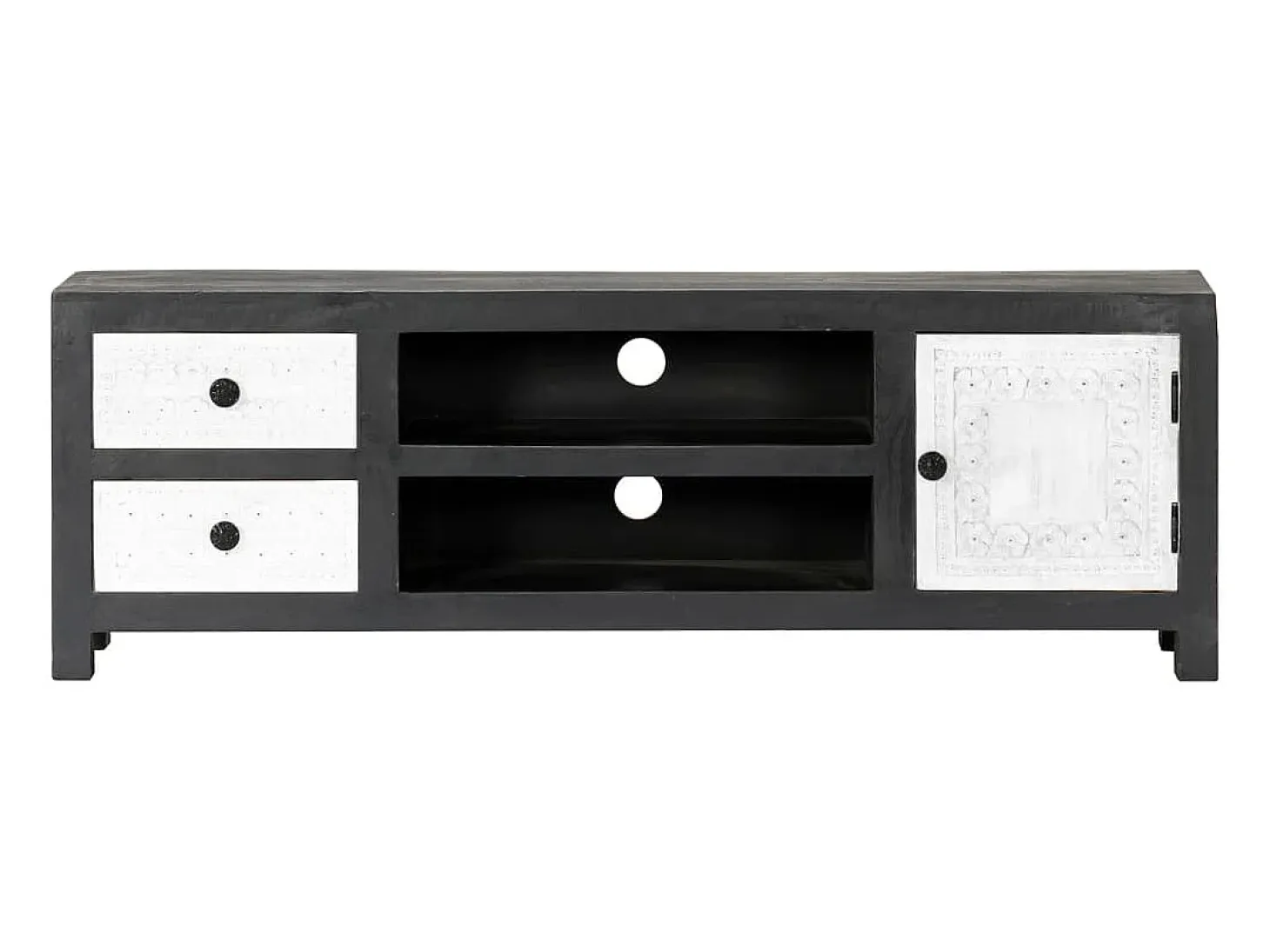 Garden Furniture - Mueble para TV tallado a mano mango gris blanco 120x30x40 cm