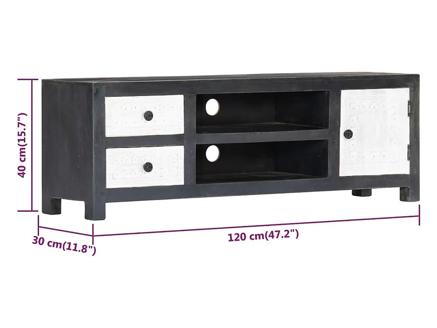 Garden Furniture - Mueble para TV tallado a mano mango gris blanco 120x30x40 cm