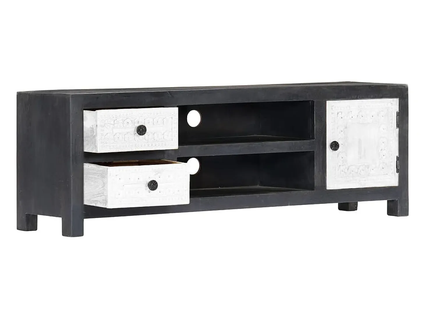 Garden Furniture - Mueble para TV tallado a mano mango gris blanco 120x30x40 cm