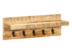 Garden Furniture - Perchero de pared madera maciza de mango sin tratar 60x15x20 cm