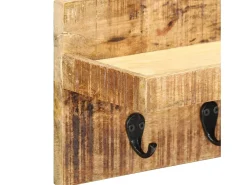 Garden Furniture - Perchero de pared madera maciza de mango sin tratar 60x15x20 cm